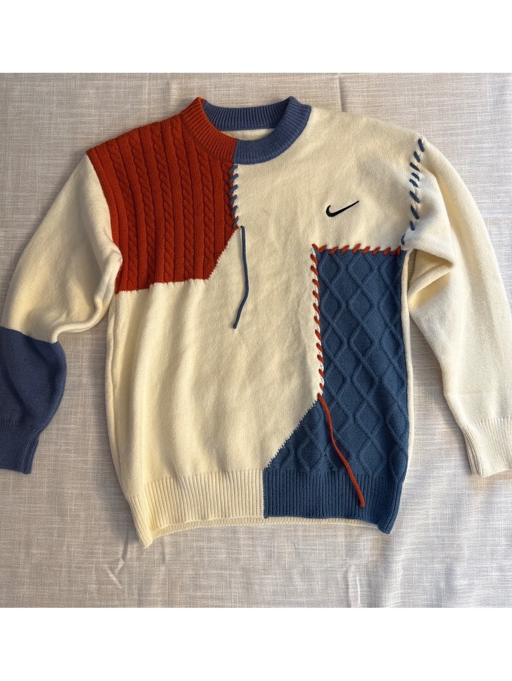 Nike Colorblock Cable Knit Sweater with Embroidered Logo